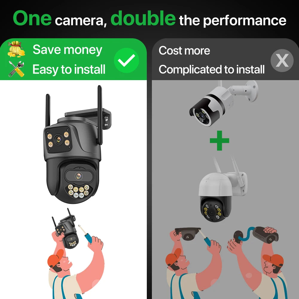 6K 9MP HD IP Camera Outdoor Three-Lens External WiFi Camera 4K/2K Dual Screen Security PTZ Cam Auto Tracking Surveillance iCSee