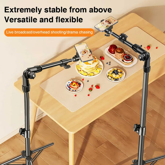 Phone Tripod Adjustable Horizontal Overhead Tripod Cell Phone Tripod Stand for Video Recording