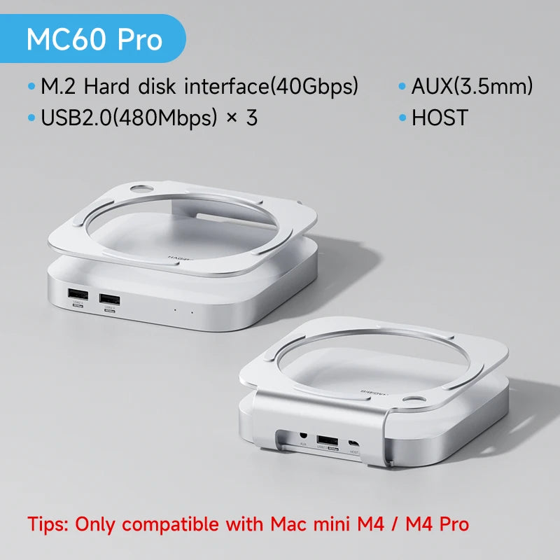 Hagibis USB C Hub with M.2 SSD Enclosure for Mac Mini M4/M4 Pro Stand Type-C Docking Station SSD Case USB3.2 Gen2 SD4.0 TF4.0