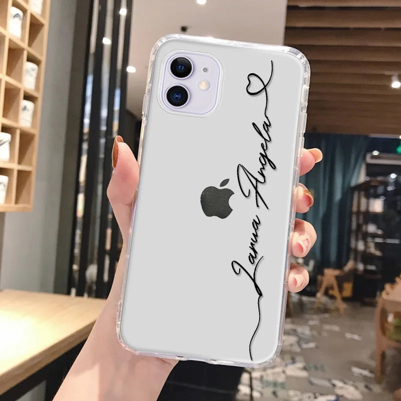 DIY Customi Name Letters Case For iPhone 16 15 14 13 12 11 Pro Max 7 8 SE 2020 2022 X XR XS Clear Soft TPU Silicone Cover Fundas