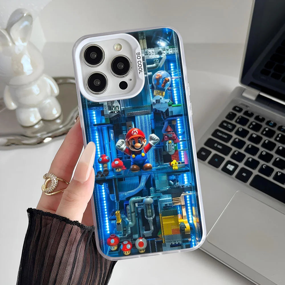 Super M-MarioS Bros Game Phone Case IMD Color Silver Shell For IPhone 16 15 14 13 12 11 Pro Max Plus