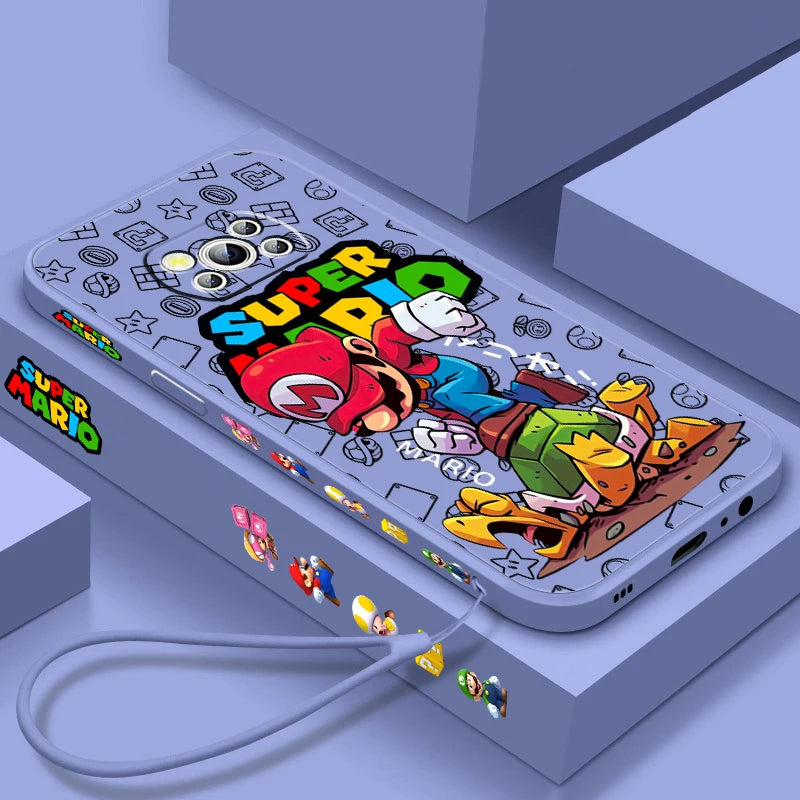 S-Super M-Marios B-Bros Liquid Left Rope For Xiaomi Mi Poco X6 X5 X4 X3 M6 M5 M5S M4 M3 F5 F4 F3 Pro 5G Cover Phone Case