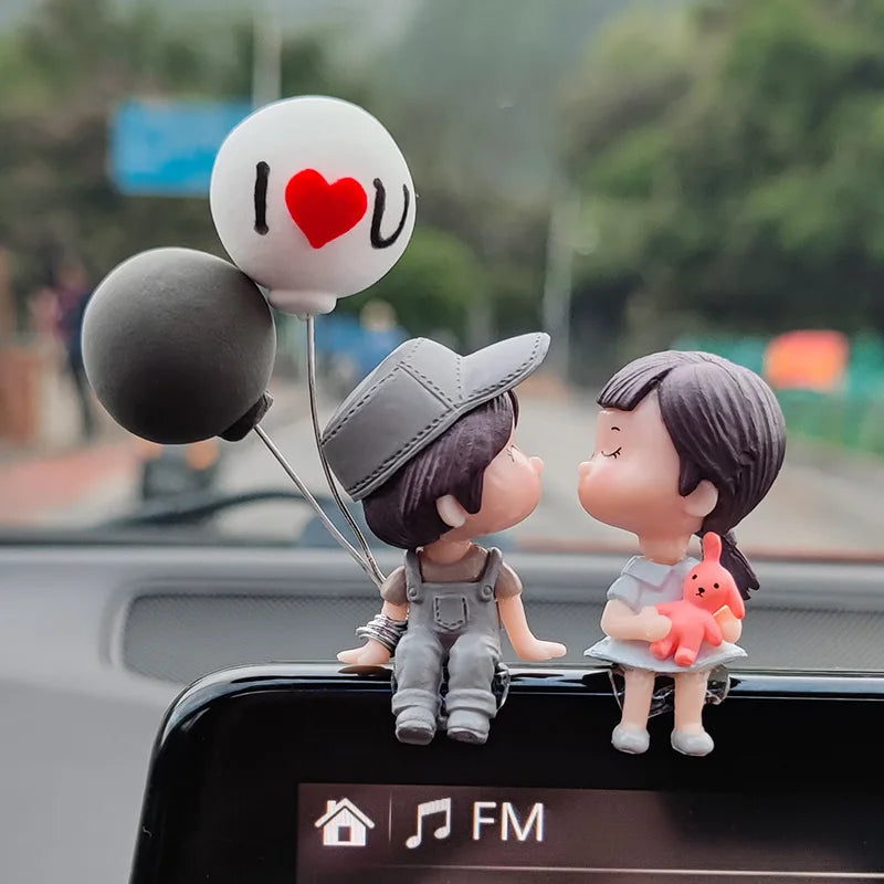 Car Accessories Cute Cartoon Couples Action Figure Figurines Balloon Ornament Auto Interior Dashboard for Girls Gifts Drop