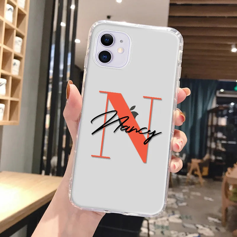 DIY Customi Name Letters Case For iPhone 16 15 14 13 12 11 Pro Max 7 8 SE 2020 2022 X XR XS Clear Soft TPU Silicone Cover Fundas