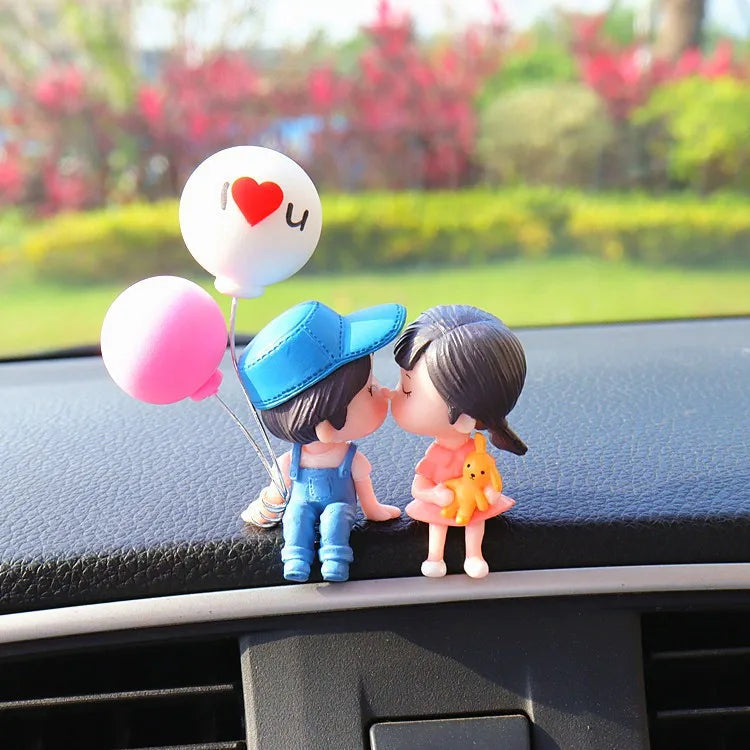 Car Accessories Cute Cartoon Couples Action Figure Figurines Balloon Ornament Auto Interior Dashboard for Girls Gifts Drop
