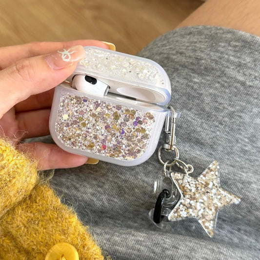 Glitter Sequins Bling Earphone Case For AirPods 1 2 3 4 Protective Cover Funda with Keychain for Apple Airpods 3rd 4th Gen Pro 2