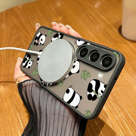 Magnetic For Magsafe Cartoon Panda Case For Samsung Galaxy S24 S25 Edge S23 S22 Ultra S21 FE A15 A35 A55 A56 A54 5G Capa Fundas
