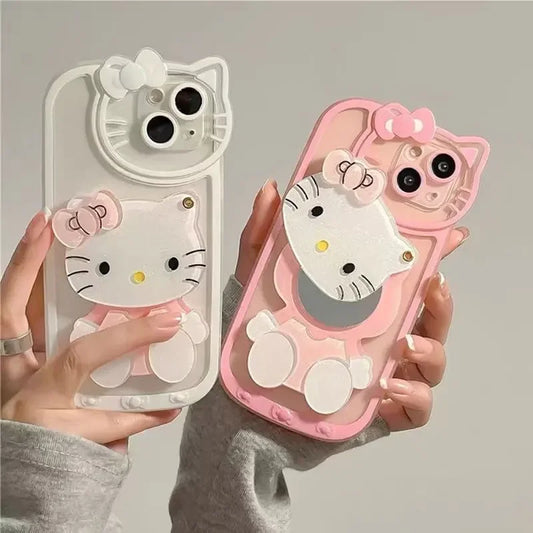 Cute Hello Kitty Kawaii 3D Mirror Y2K Cartoon Phone Case For iPhone 15 14 13 12 11 Pro Max XR XS Max 7 8 Plus Lucky Cute Cover