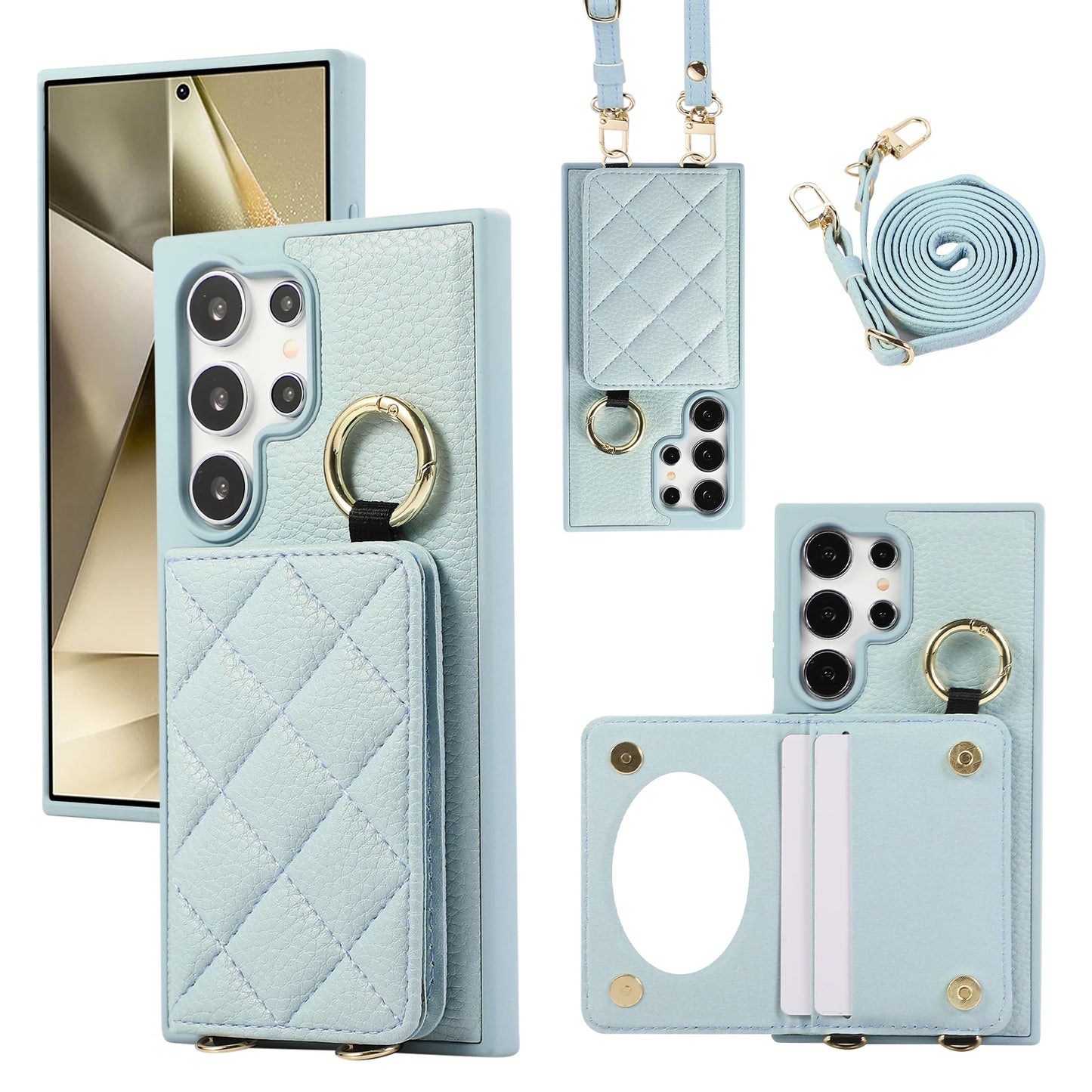 Crossbody Leather Phone Case for Samsung Galaxy S25 Ultra S24 FE S23 S22 Plus Mirror Wallet with Card Holder Protective Cover