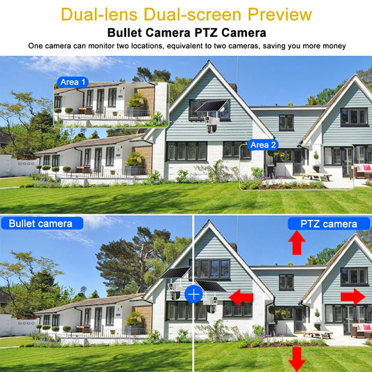 8PM Solar Camera 4K Dual lenses 4G Sim Wifi Outdoor Dual Lens PIR Human Detection IP66 Waterproof CCTV Video Surveillence