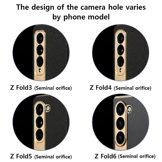 LANGSIDI Leather Case for Samsung Galaxy Z Fold 6 5 4 3 Fold6 Fold5 Gold Plating Magnetic Hinge Stand Cover with Mirror Film