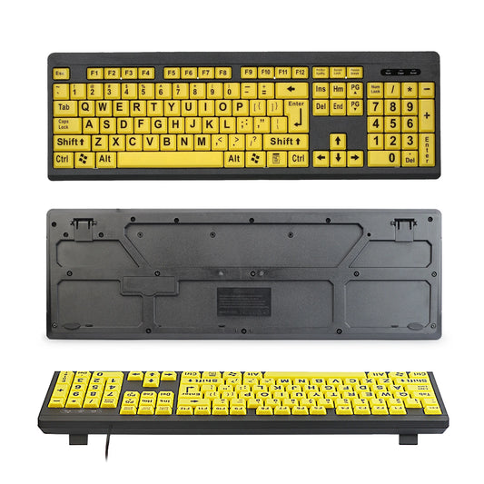 Wired Keyboard USB Large Print Computer Keyboard for Low Vision Users High Contrast 104 Keys Letters for Old Men