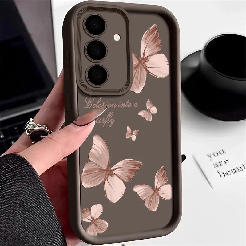 Gold Butterfly Soft TPU Case For Samsung Galaxy A55 A54 A15 A56 A16 A35 A53 A25 5G S25 S24 S23 S22 Ultra Plus S23 FE Phone Cover