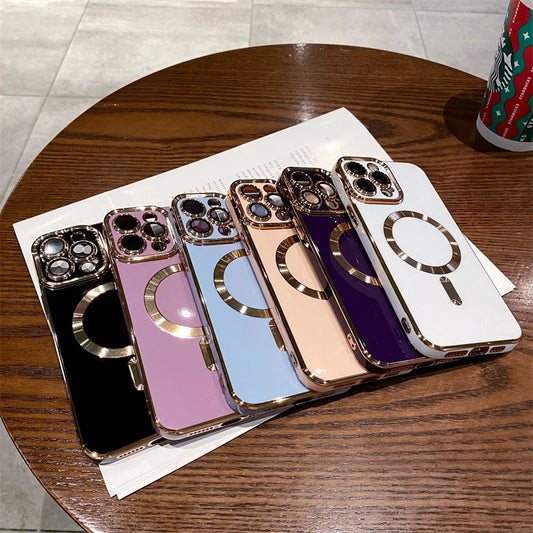 Luxury Electroplated Magnetic Magsafe Wireless Charge Case For iPhone 11 12 13 15 16 Pro Max 14 Plus Silicone Shockproof Cover