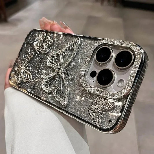 Women Girl's Diamond Butterfly Phone Case for iPhone 17 16 Pro Max 11 12 13 14 15 Plus Transparent Plating Soft Silicone Cover