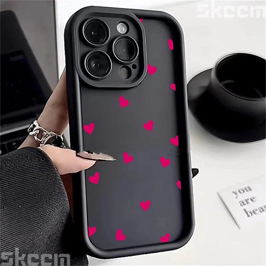 Phone Case For iPhone 16 15 13 14 Pro Max 11 12 13 7 8 16 Plus XR X XS Max SE2022 Love Heart Print Matte Soft Shockproof Cover