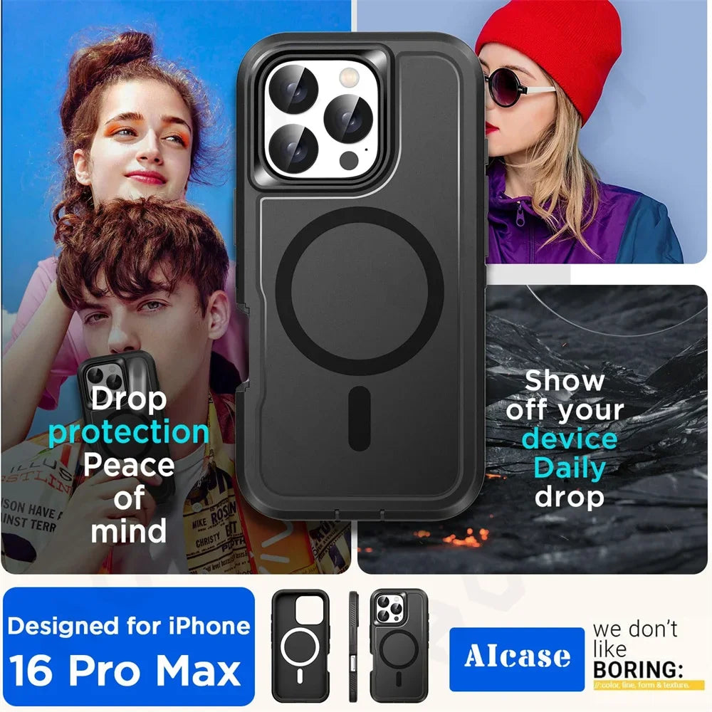 Case For iPhone 16 15 14 13 12 11 Pro XR Max Plus Heavy Duty Shockproof Anti-Scratch Rugged Protective with Kickstand Cover