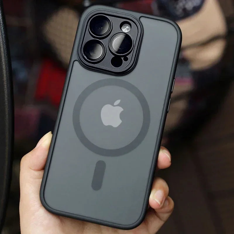 Luxury Armor Magnetic Matte Translucent Case For iPhone 16 15 14 Plus 13 12 11 Pro Max Case For Magsafe Wireless Charge Cover