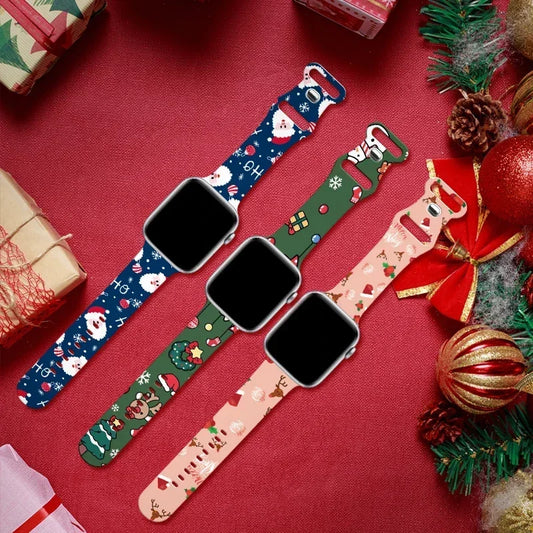 Christmas Band for Apple Watch Bracelet 40mm 41mm 42mm 44mm 45mm 49mm 46mm Silicone Sport Strap iWatch Ultra 10 9 8 7 6 5 4 3 SE
