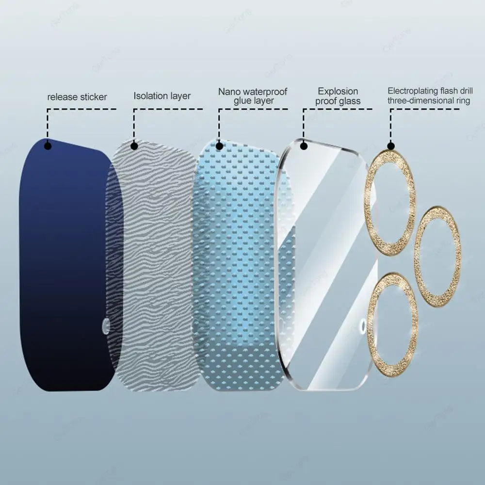 2PCS Bling Glitter Diamond Camera Lens Protector For Apple Iphone 16 15 13 12 Pro Max Sreen Protectors Film For iPhone 16 14plus