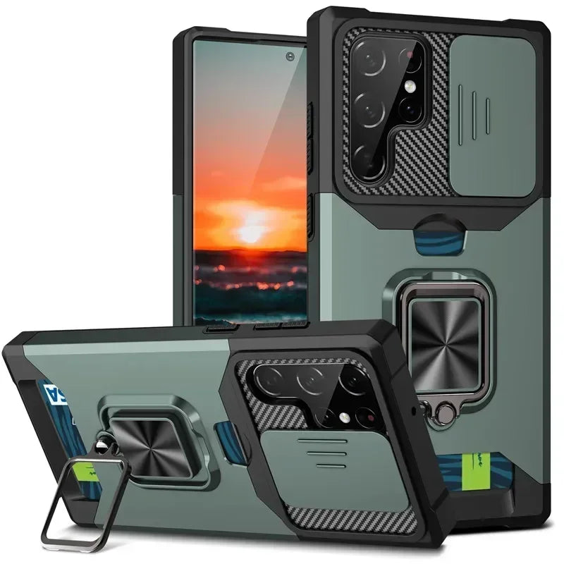 Shockproof Magnetic Holder case for Samsung Galaxy S25 S24 S23 S22 S21 Ultra Plus FE Note 20 Ultra With Card Solt Cover