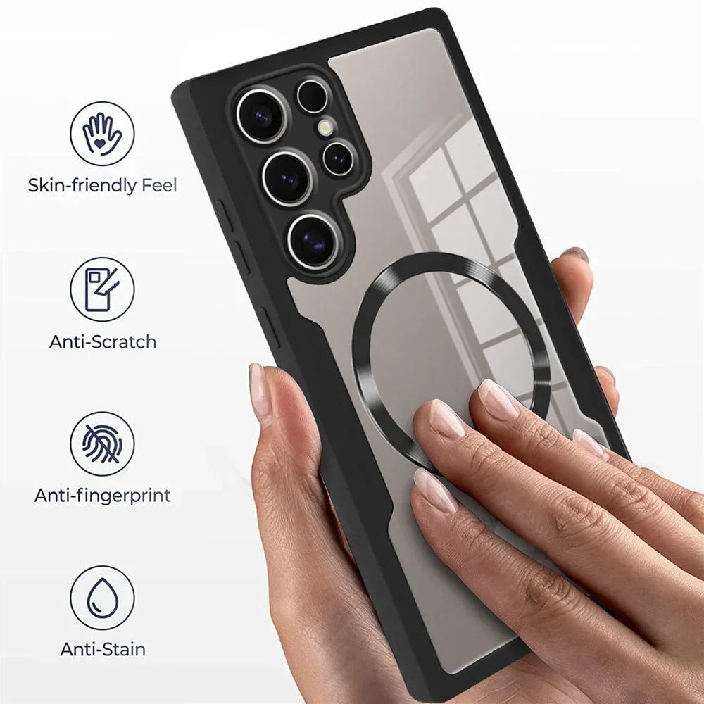 360° Full Shockproof Magsafe Case for Samsung Galaxy S25 S24 S23 S22 S21 Ultra Plus FE Wireless Charging Transparent Cover