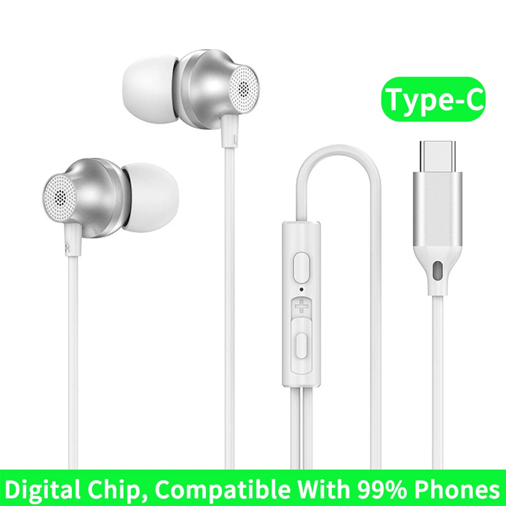 9D HIFI Heavy Bass Metal Wired Earphone Digital Type-C/3.5mm AUX With Mic In-Ear Earbuds Sport Music Headset For Samsung Android