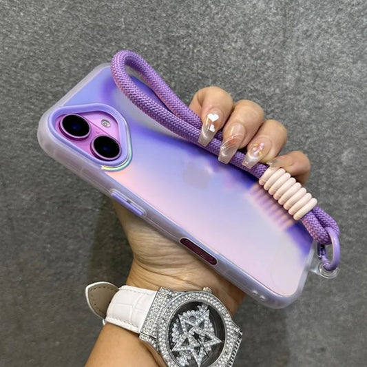 Glitter Laser Matte Wrist Strap Case For iPhone 16 15 14 13 12 11 Pro Max 8 7 Plus XR XS X SE Colorful Lanyard Shockproof Cover