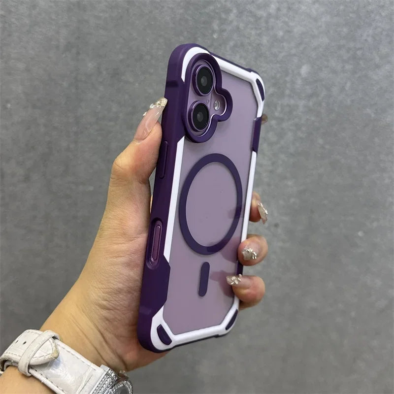 Hit Color Magnetic For Magesafe Wireless Charge Case For iPhone 16 13 14 12 15 Pro Max Transparent Shockproof Bumper Back Cover