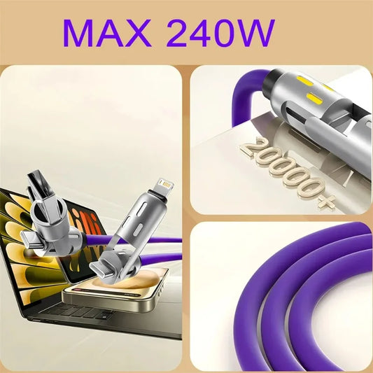 4 In 1 240W Fast Charging Data Cable PD USB Type C Charging Wire Multi Function USB To Type C Data Cord Quick Charge Cable Wire