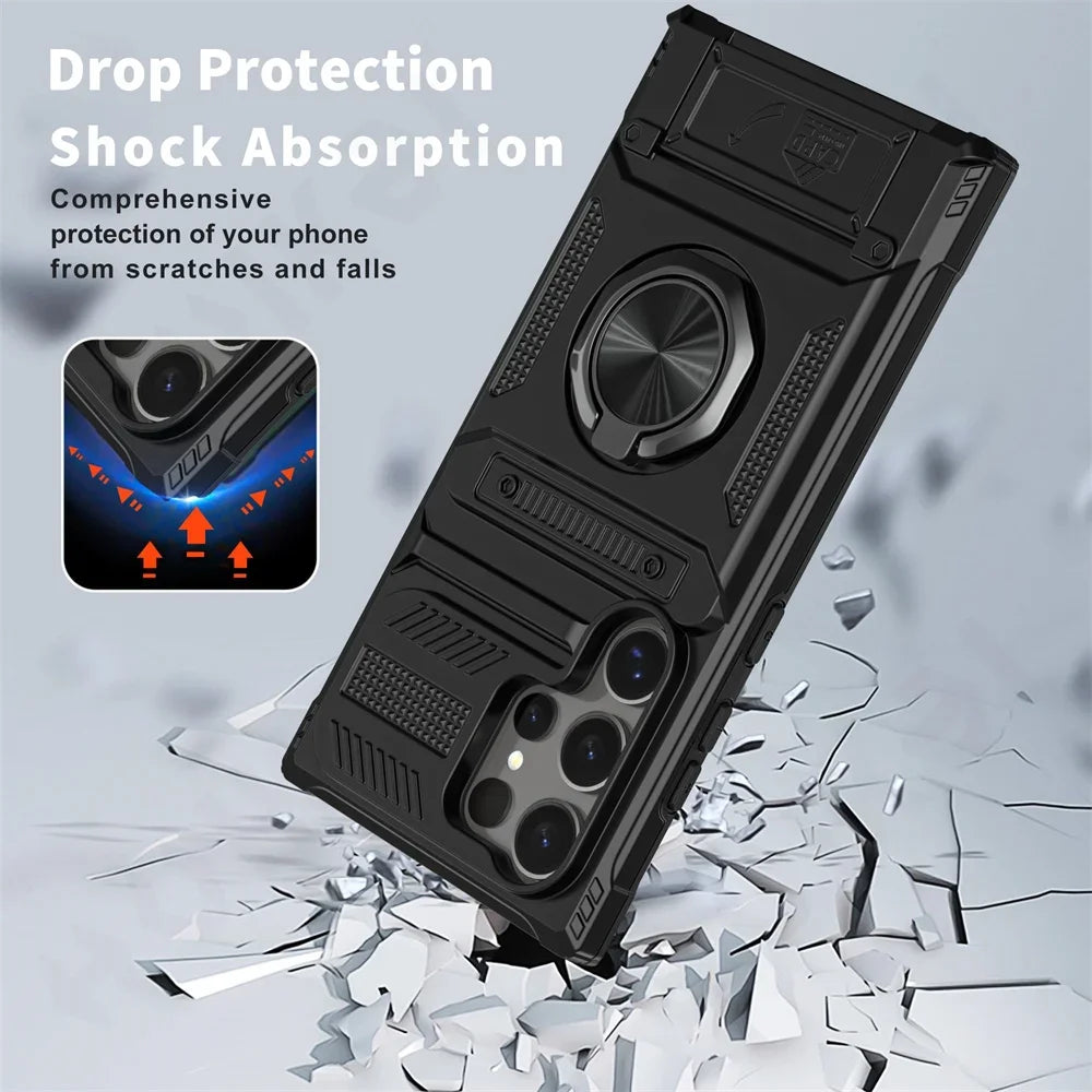 Case For Samsung Galaxy S25 S24 S23 Ultra Plus FE A55 A35 A15 A14 Magnetic Rotated Ring Kickstand Heavy Protection Wallet Cover