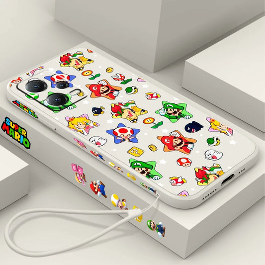 S-Super M-Marios B-Bros Cute Liquid Left Rope For Xiaomi Redmi Note 13 12 12S 12R 11 11T 11S 10 10S Pro Plus 5G TPU Phone Case