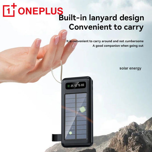 OnePlus Solar Power Bank 50000mAh Large Capacity Mobile Power Fast Charging Battery Dual USB 4 Cables For iPhone Samsung Huawei