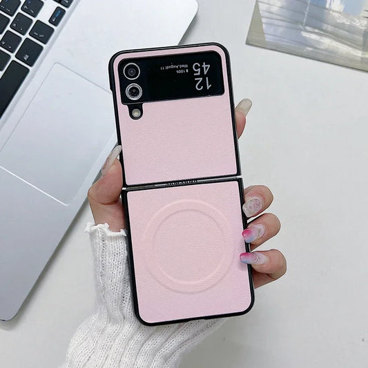 Business PU Leather Magsafe Case for Samsung Galaxy Z Flip 3 4 5 6 7 PC Shockproof Magnetic Wireless Charging Z Flip 6 7 Cover