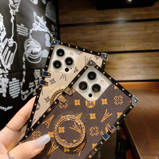 Luxury Fashion Glitter Ring Leather Phone Case For Iphone 6 7 8 11 12 13 14 15 16 Plus Pro MAX X XS XR Holder Shockproof Cover