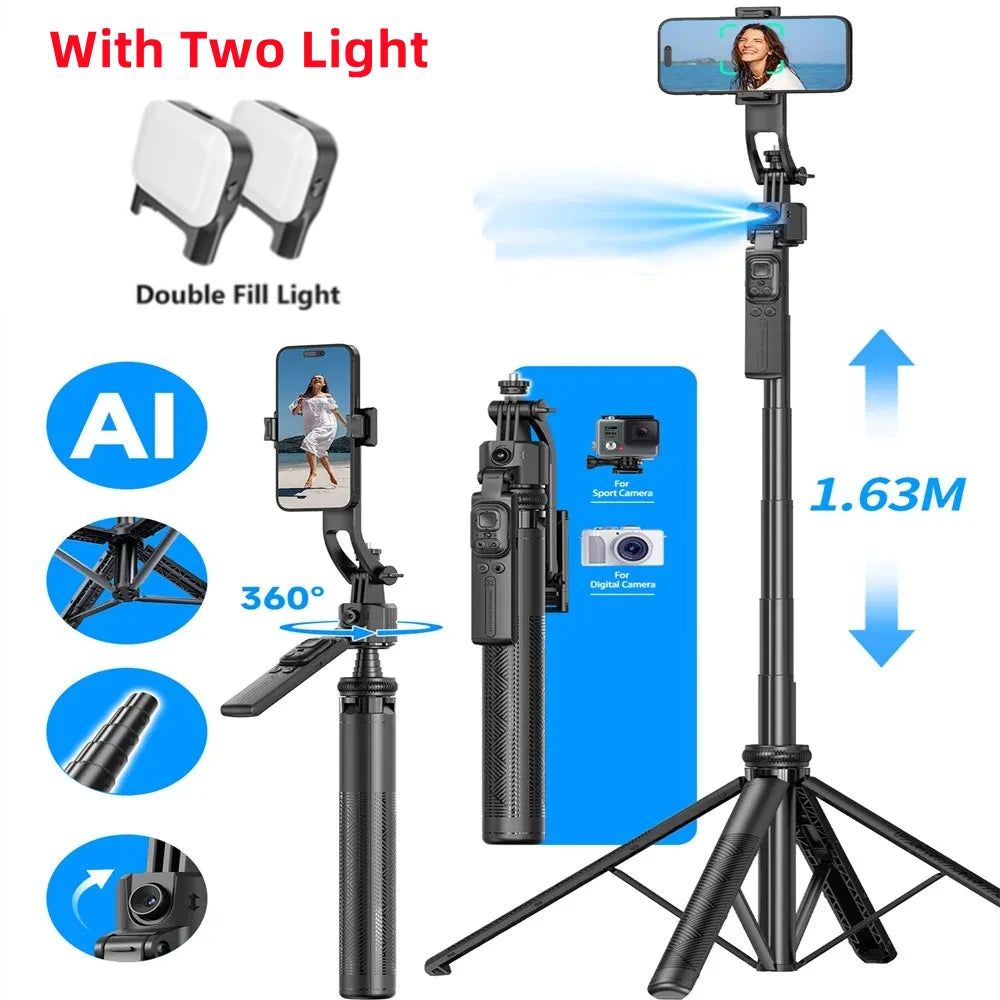 FGCLSY 5 in 1 Selfie Tripod Gimbal Stabilizer for Cell Phone 360°Auto-Rotation AI Tracking Shooting Quadrapod And Remote Control
