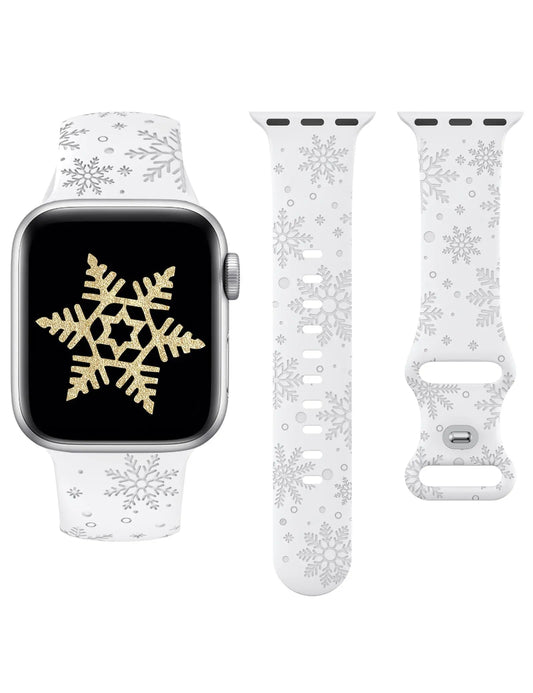 Christmas Snowflakes Engraved Band for Apple Watch Band 41/42/45/44/46/49mm Silicone Sport Band for iWatch Series 11/10/9/8/7/SE