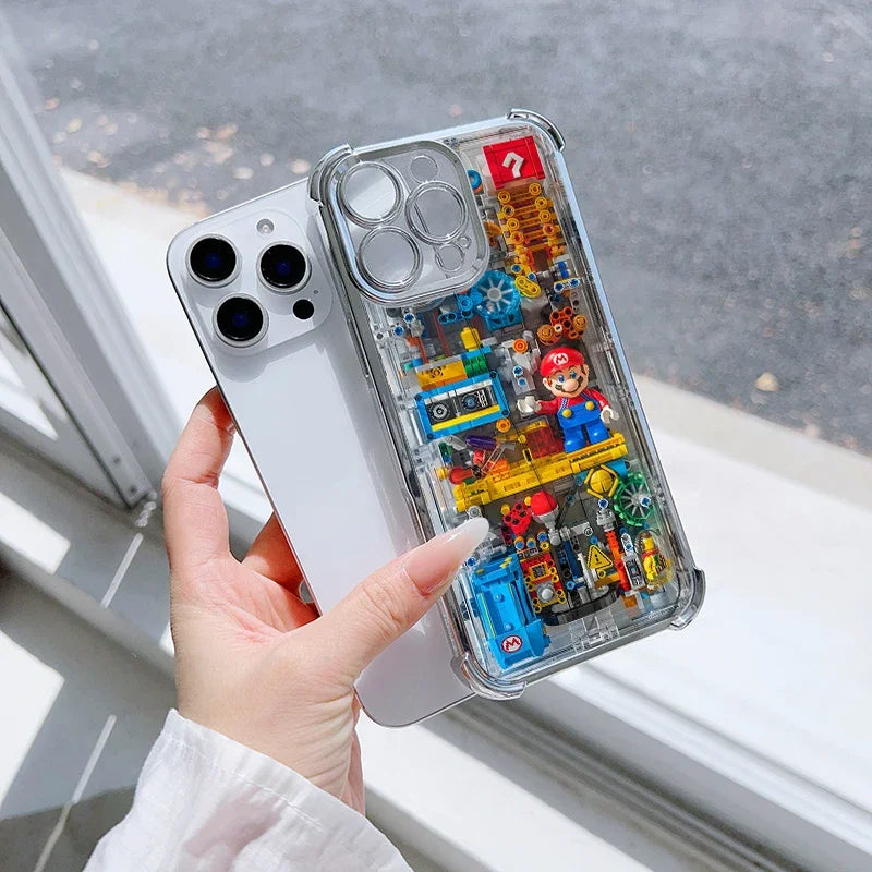 Luxury Plating Building Super Mario Clear Phone Case For Xiaomi Redmi Note 14 13 12 10 11 Pro 10S 9S Redmi 14C 13C 12C 9A 9i 9