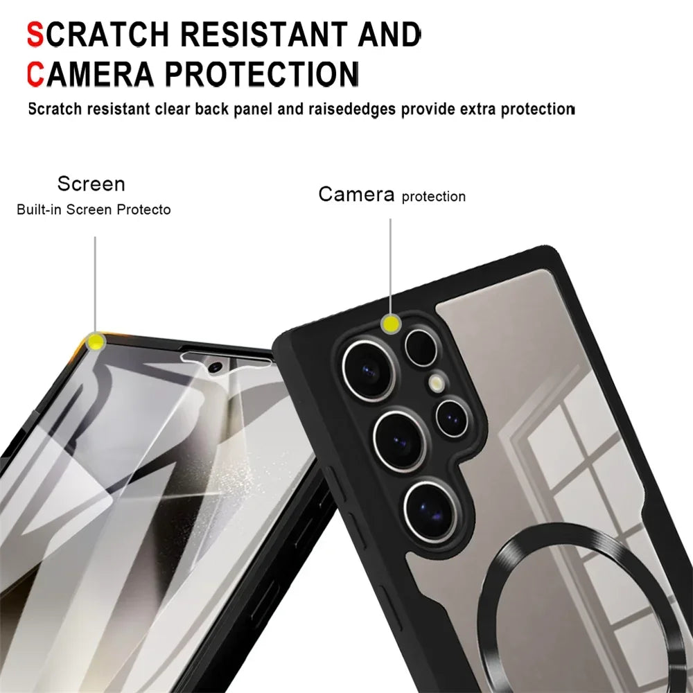 360° Full Shockproof Magsafe Case for Samsung Galaxy S25 S24 S23 S22 S21 Ultra Plus FE Wireless Charging Transparent Cover
