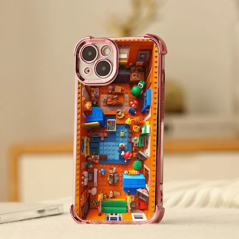 Luxury Plating Building Super Mario Clear Phone Case For Xiaomi Redmi Note 14 13 12 10 11 Pro 10S 9S Redmi 14C 13C 12C 9A 9i 9