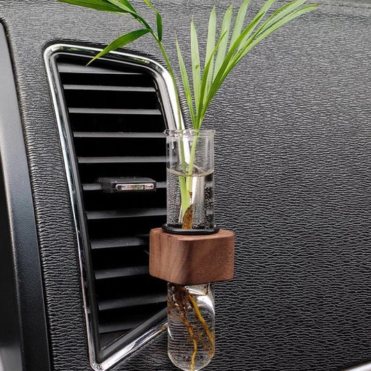 Stable Mini Car Flower Vase Clip Elegant Adjustable Car Vent Flower Vase Walnut and Glass Creative Car Vent Decor Dashboard