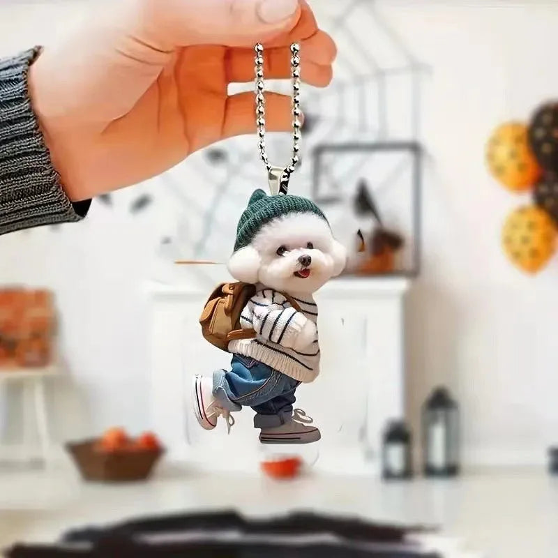 Creative Puppy Man Backpack Rearview Mirrors Pendant Car Hanging Ornaments Car Decoration Accessories Gifts For Women Men