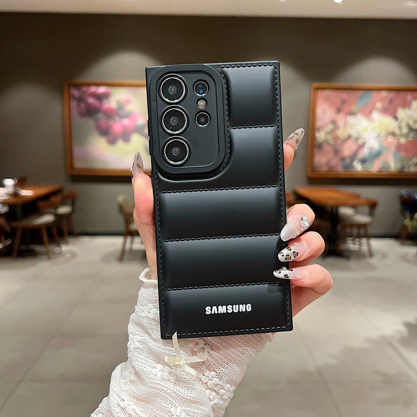 Wave Puffer Down Jacket Phone Case Samsung S25 S24 S23 S22 Ultra S21 Plus S20 Note 20 A72 A54 Solid Color Shockproof Soft Cover