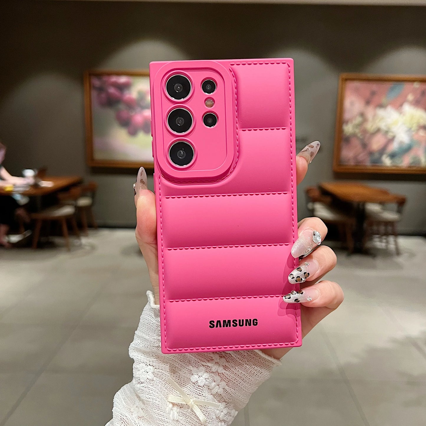 Wave Puffer Down Jacket Phone Case Samsung S25 S24 S23 S22 Ultra S21 Plus S20 Note 20 A72 A54 Solid Color Shockproof Soft Cover