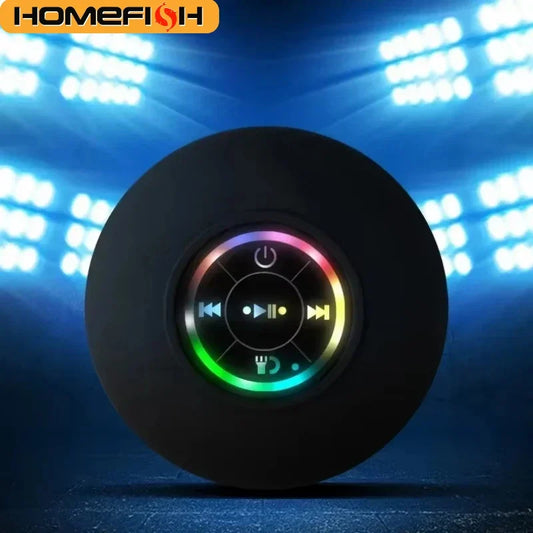 HOMEFISH Portable Waterproof Bluetooth Shower Speaker with RGB Light Suction Cup Wireless Speaker for Bathroom Kitchen Party etc