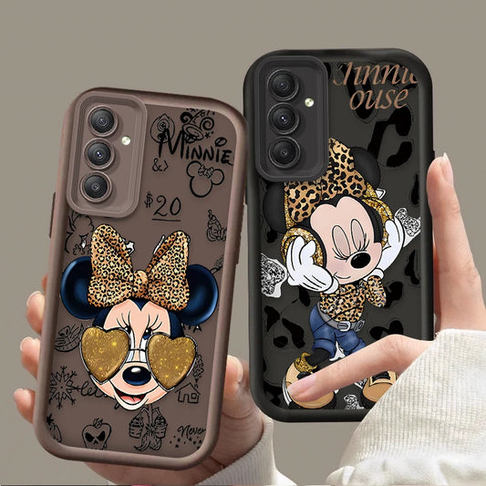 TPU Case For Samsung Galaxy A56 A36 A26 A16 A06 A15 A25 A35 A55 5G S25 S24 S23 Ultra S22 S21 Plus FE Leopard Print Minnie Disney