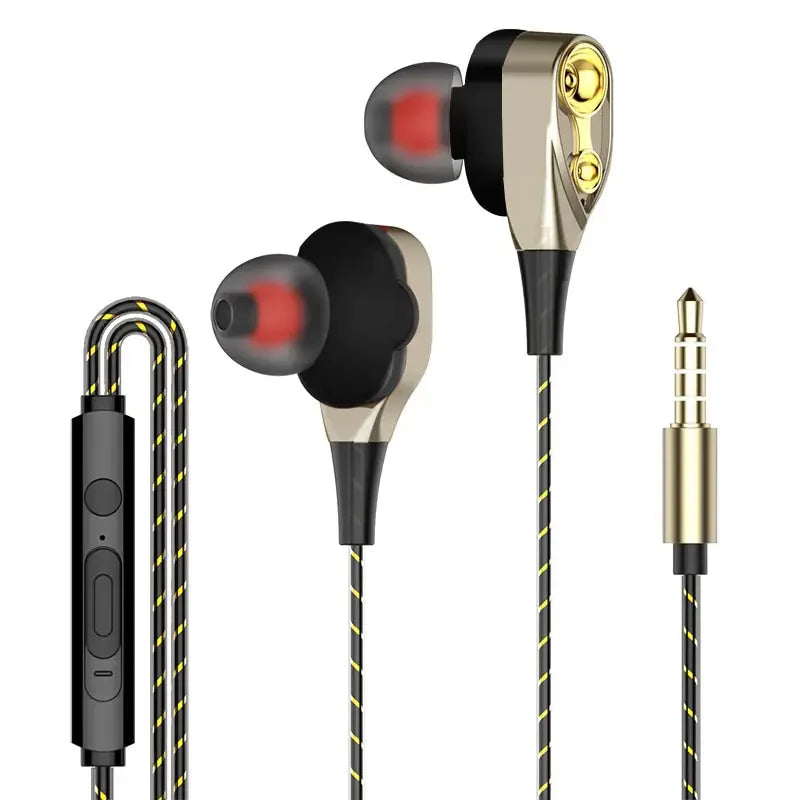 Explosive Double Moving Coil Headphones In Ear Subwoofer Cross Border Wire Controlled Fever Hifi Headphones With Shocking Sound