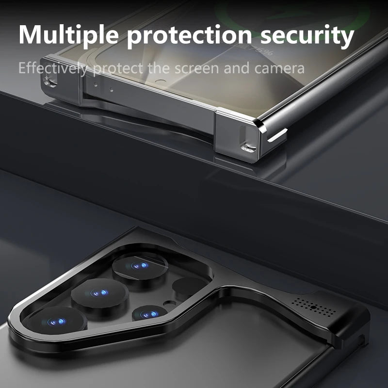 For Samsung Galaxy S23 S24 S25 Ultra S25 Plus Phone Case Irregular Titanium Alloy Bumper Shell With Borderless Protective Cover