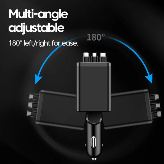 Olaf 7 in 1 Car Charger Retractable 3 Type C Ports USB Car Charger Fast Charging For IPhone 12 15 16 Samsung USB C to ios Cable
