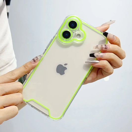 Night Light Luminous Transparent Case For iPhone 16 15 14 13 12 11 Pro X XS XR Max Plus Fluorescent Frame Soft TPU Bumper Cover